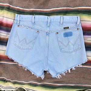 Vintage >  Wranglers Bleach Wave High Waisted Denim Cutoff Shorts > 34